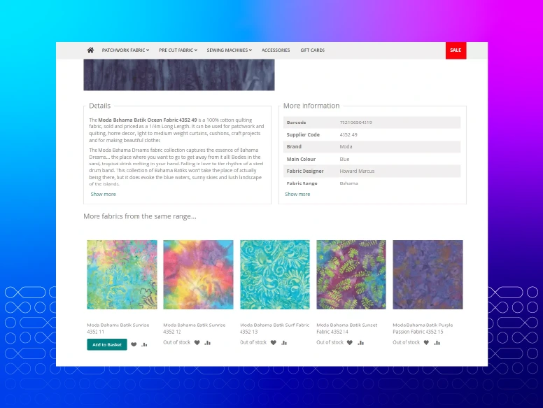Magento 2 Auto Related Products extension on a Fabric Store